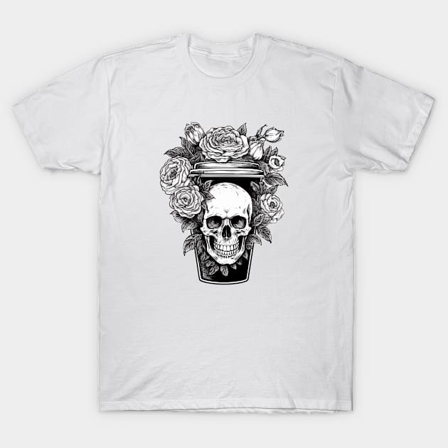 Coffee skull and flowers aesthetic T-Shirt by Pictandra